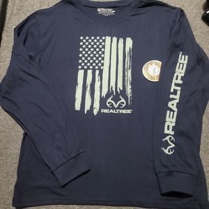 NEW Realtree Navy Blue Long Sleeve~Flag~America~Patriotic~Large